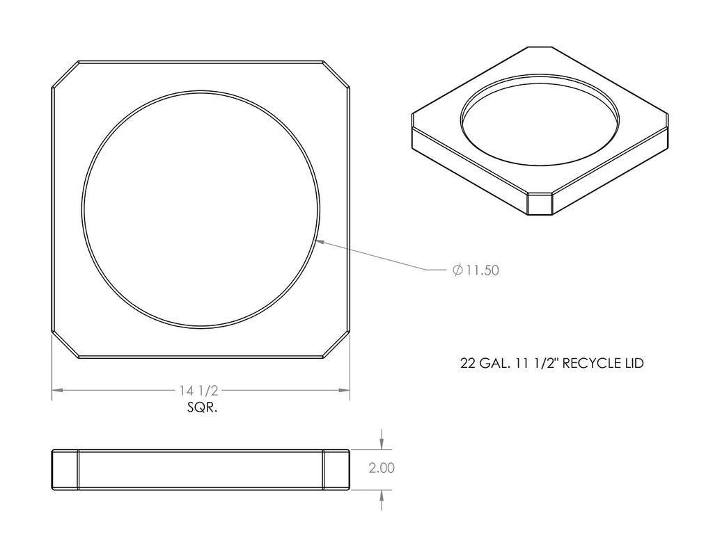 11.5" Recycle Lid (fits 22 gallon square) - Brown - Anchorline Supply