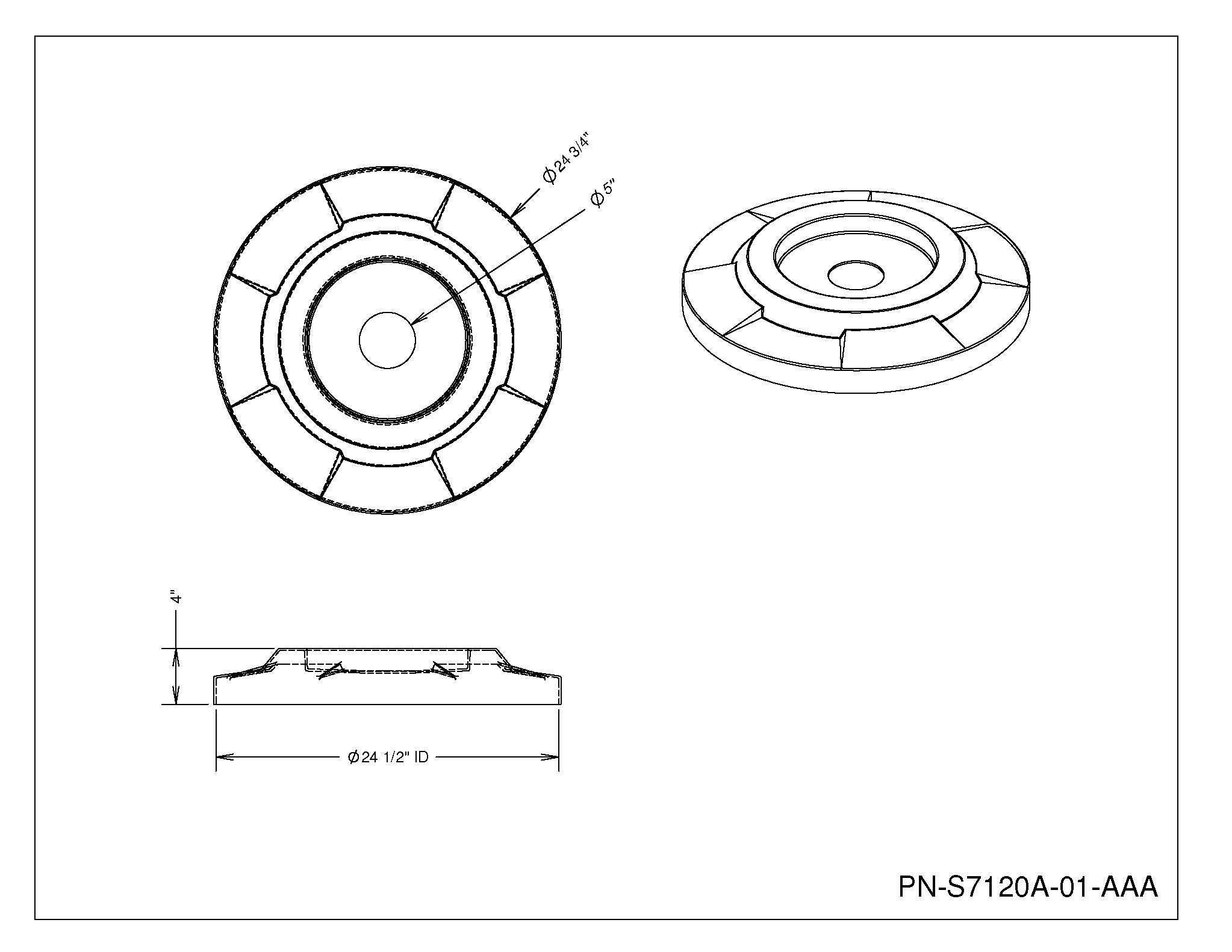 3-PACK - Flat Top with 5" Hole (fits 42 & 55 gallon round) - Black - Anchorline Supply