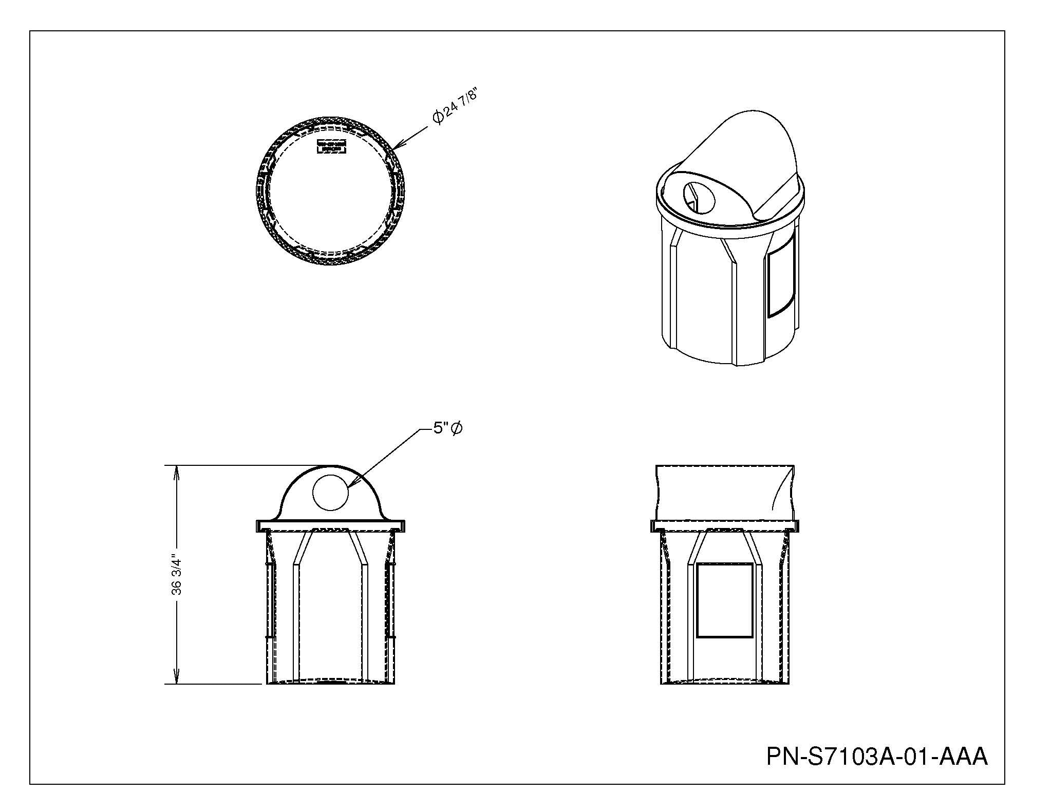 42 Gallon Classic Round | 2-Way 5" Recycle Lid - Assembly - Brown - Anchorline Supply