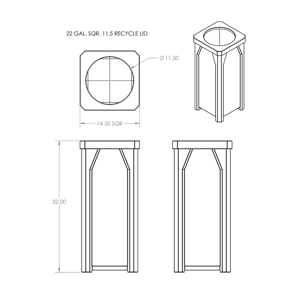 22 Gallon Classic Square | 11.5" Recycle Lid Assembly - Green - Anchorline Supply