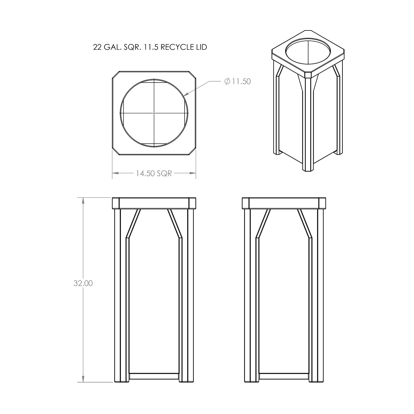 22 Gallon Classic Square | 11.5" Recycle Lid Assembly - Green - Anchorline Supply