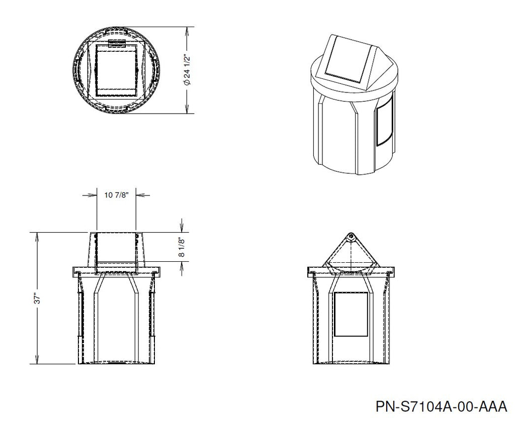 42 Gallon Classic Round | Swing Top Lid - Assembly - Brown - Anchorline Supply