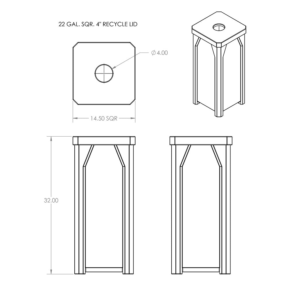 22 Gallon Classic Square | 5" Recycle Lid - Assembly - Brown - Anchorline Supply