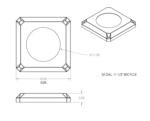 11.5" Recycle Lid (fits 32 gallon square) - Brown - Anchorline Supply
