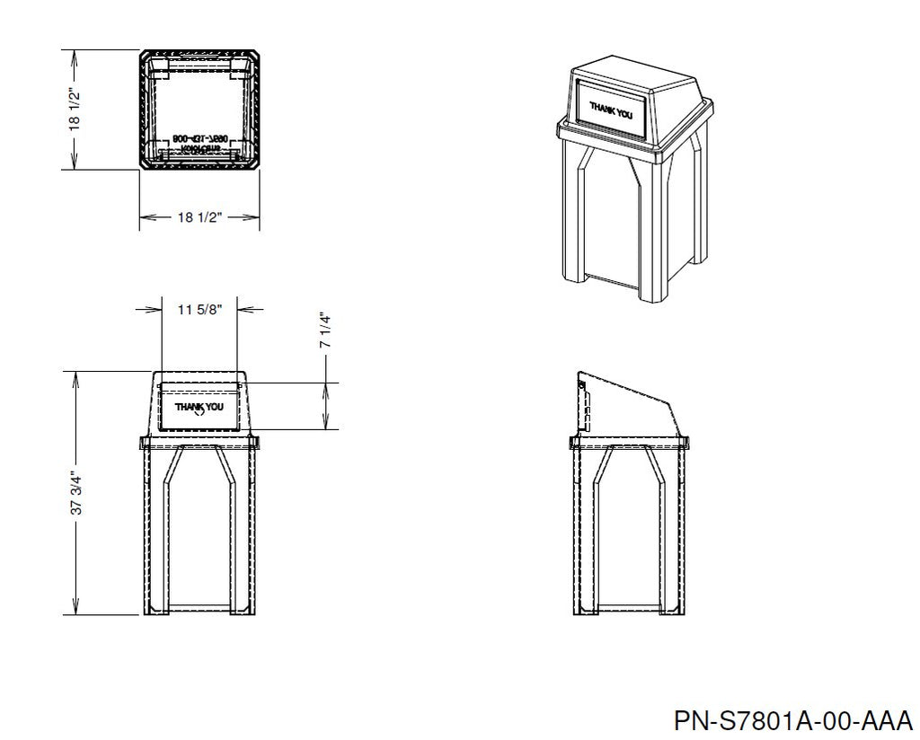 32 Gallon Classic Square | Square Dome Top - Assembly - Brown - Anchorline Supply