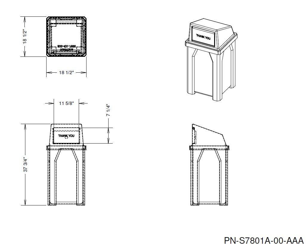 32 Gallon Classic Square | Square Dome Top - Assembly - Brown - Anchorline Supply