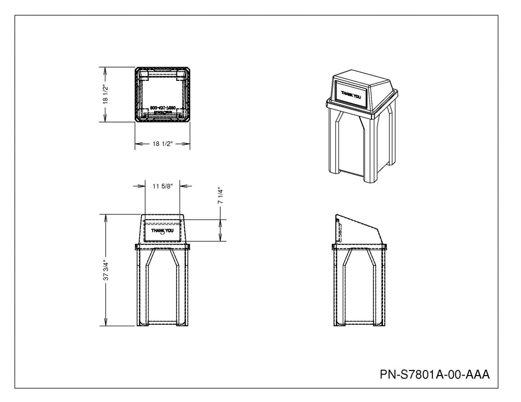 32 Gallon Signature Square | Dome Top Lid - Assembly - Black - Anchorline Supply