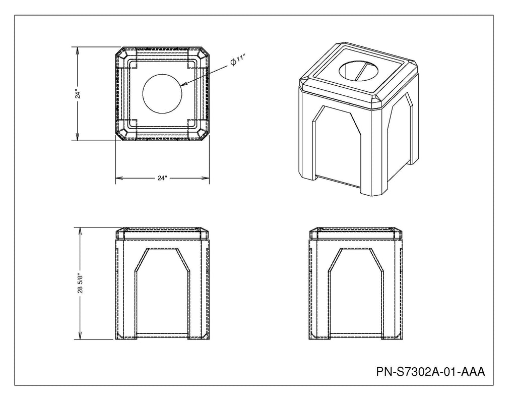 52 Gallon Signature Square | Flat Lid with 11.5" Hole - Assembly - Brown - Anchorline Supply
