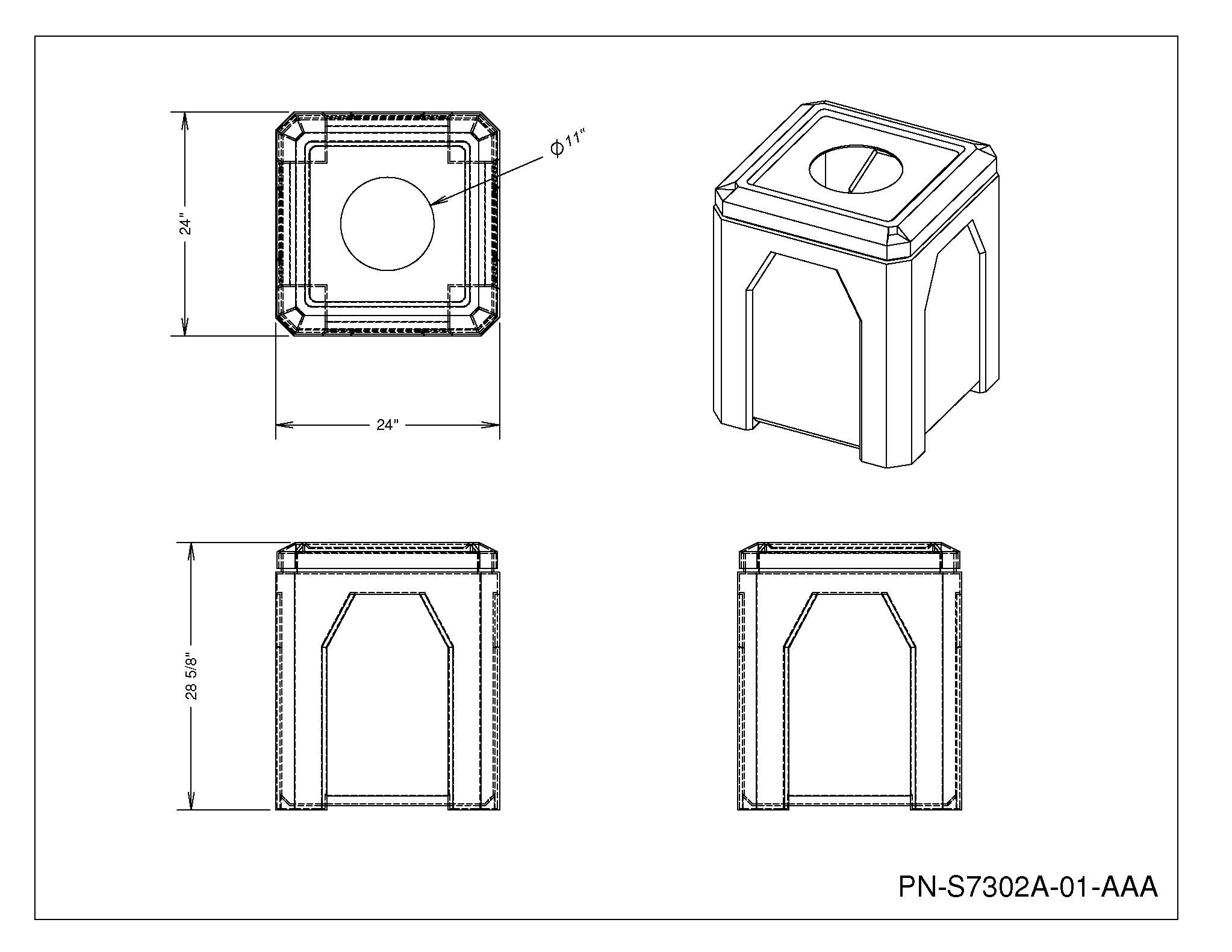 52 Gallon Signature Square | Flat Lid with 11.5" Hole - Assembly - Brown - Anchorline Supply
