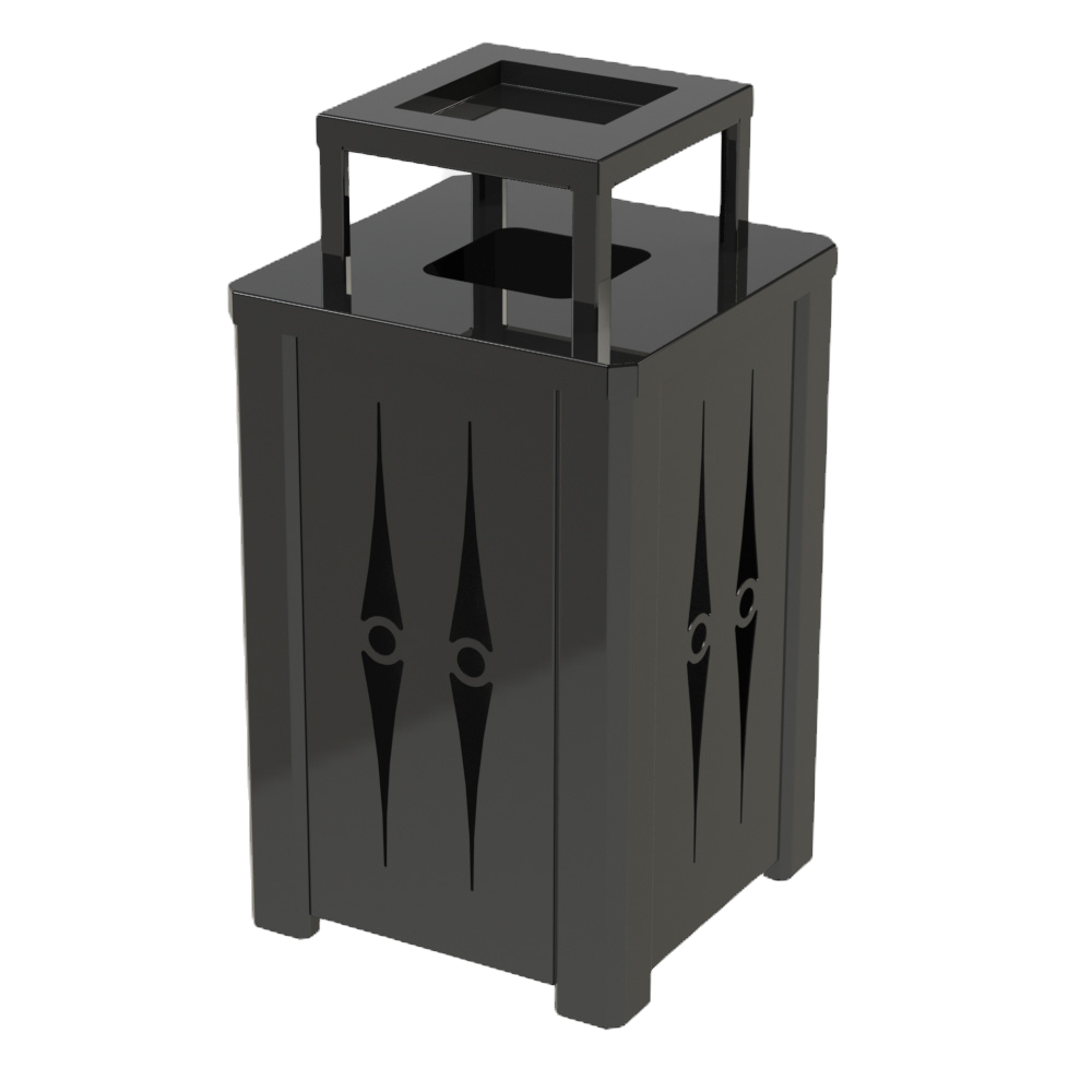 32 Gallon Steel Square | Ash Top Lid - Assembly - Black Powder Coat - Anchorline Supply